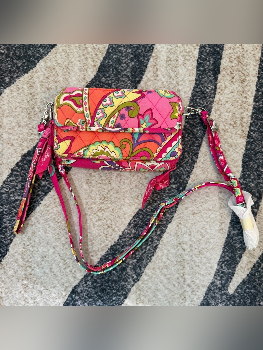 Retired Vera Bradley All In One Wallet/Wristlet/Crossbody “Pink Swirls” Pattern